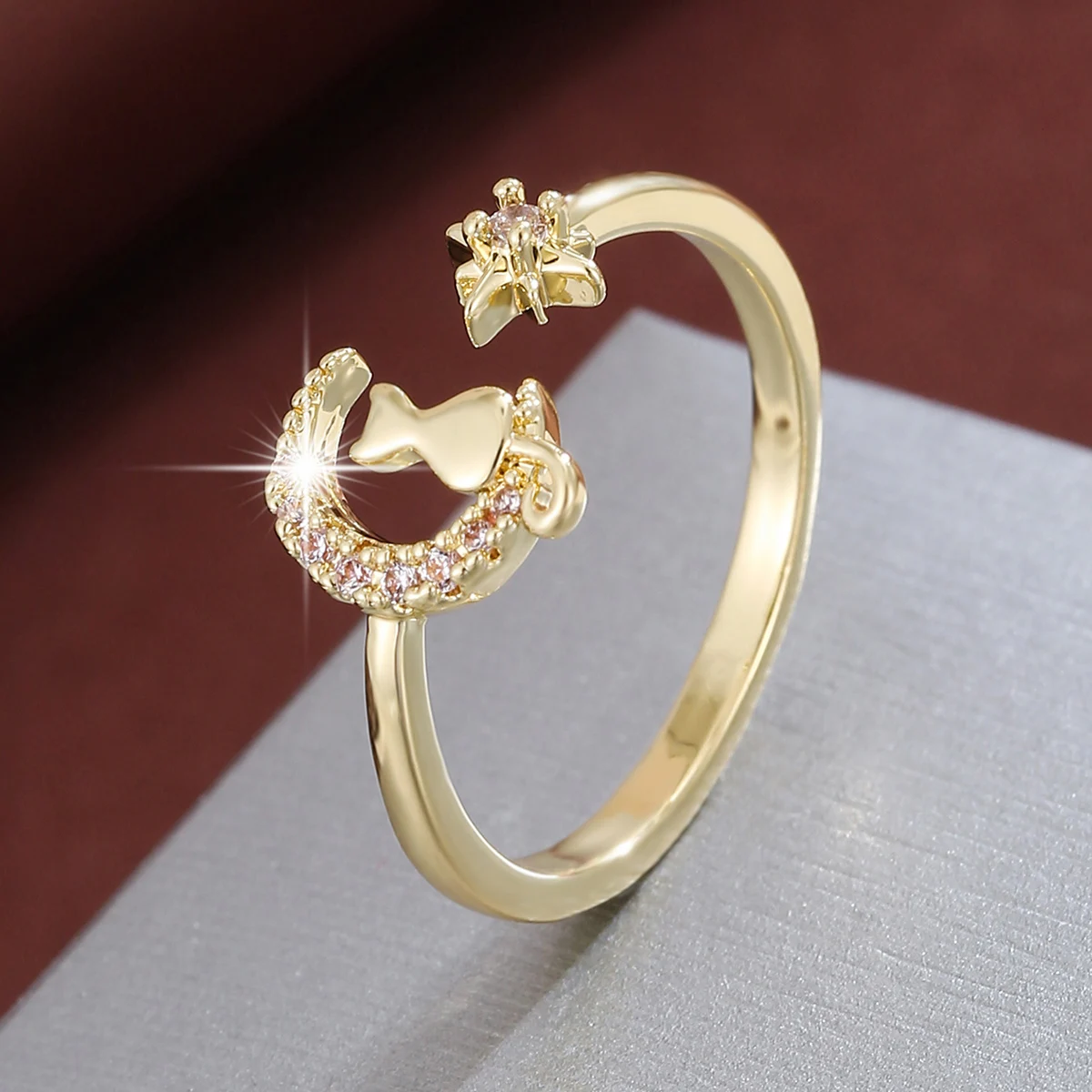 Moon Cat Star Multi-element combination Ring Women Opening Adjustable CZ Cute Ring