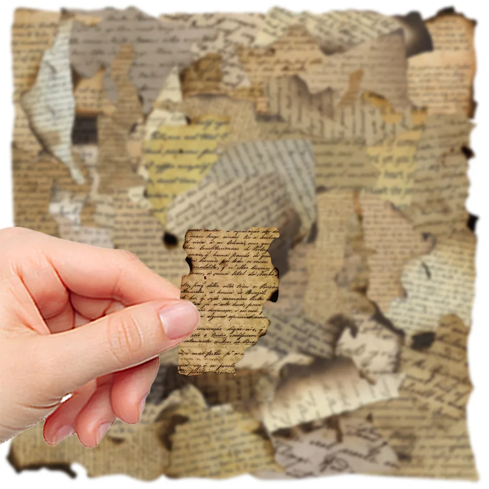 50개 레트로 스탬프 효과 스티커 번트 프레이즈 데칼 DIY 문구 컴퓨터 스티커 학생 문구