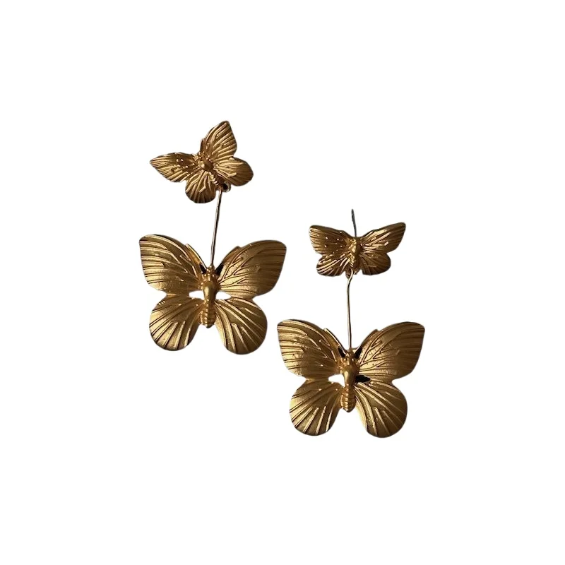 

Vintage butterfly, medieval gold long earrings bridal wedding dress earrings retro fashionable exaggerated vacation studs