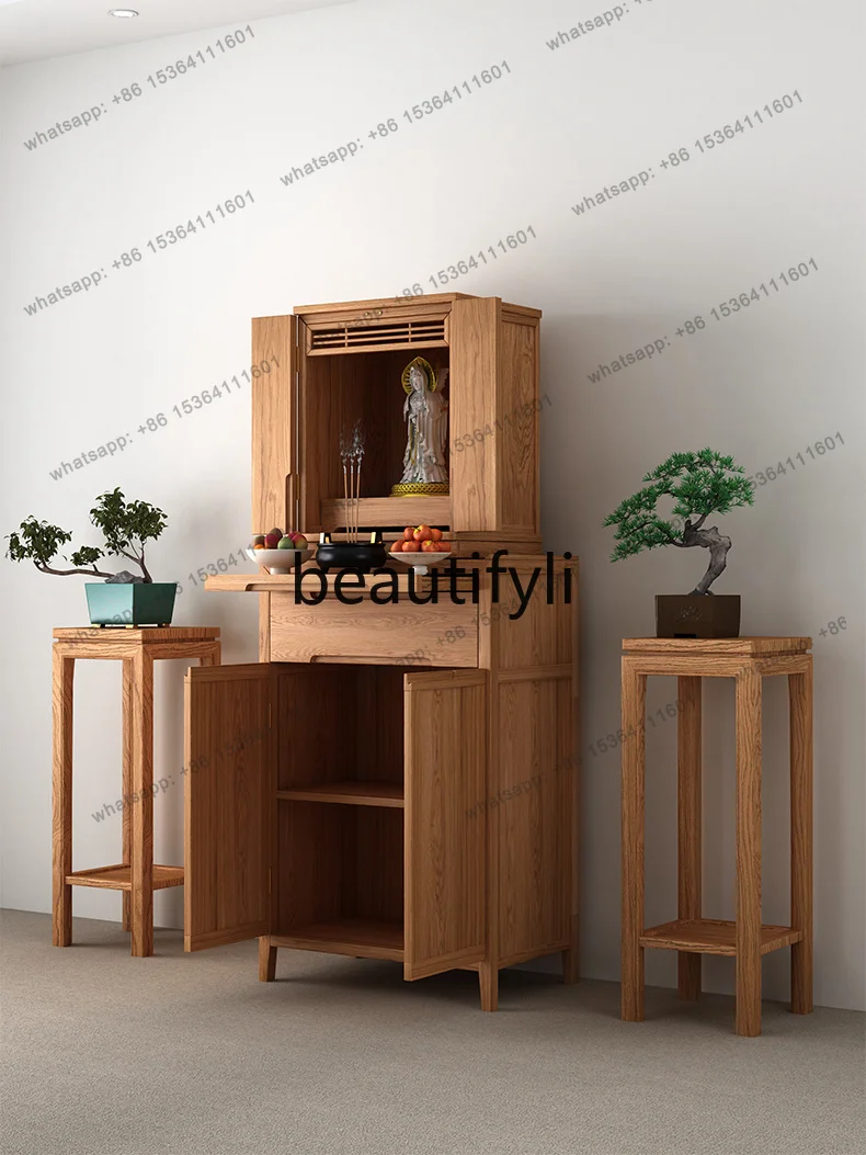 Factory DirectCherry wood Buddhist niche with door new Chinese vertical cabinet Buddhist table household incense case