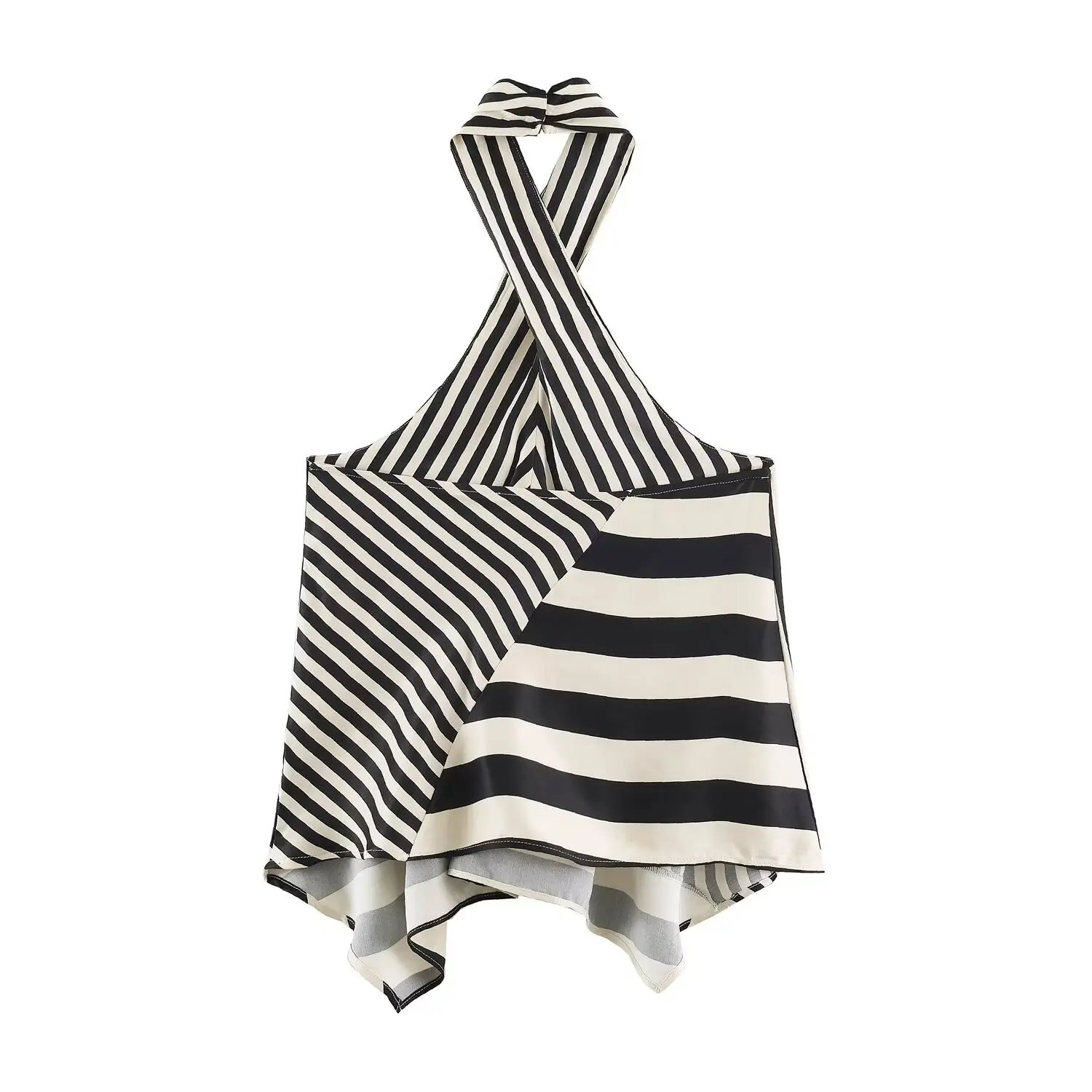 KONDALA Damen Trendiger Eleganter Gestreifter Hosenanzug, Neckholder-Top mit überkreuztem Kragen, Hose mit elastischem Bund, Sommer-Freizeit-Chic-Set 2026 – Detail 5