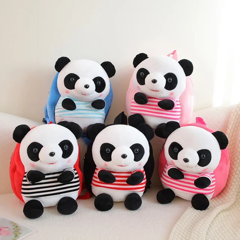 Cute Panda Stripe Backpacks Cartoon Stuffed Animals Bag Girls Boys Plush Adjustable Schoolbags Plushies Backpack Kids Toys Gifts