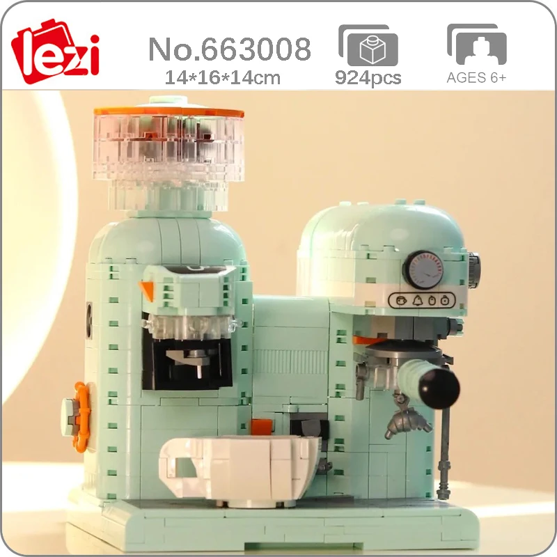 

Lezi 663008 Green Fully Automatic Coffee Machine Grind Beans Latte Espresso Milking Model Mini Blocks Bricks Building Toy No Box