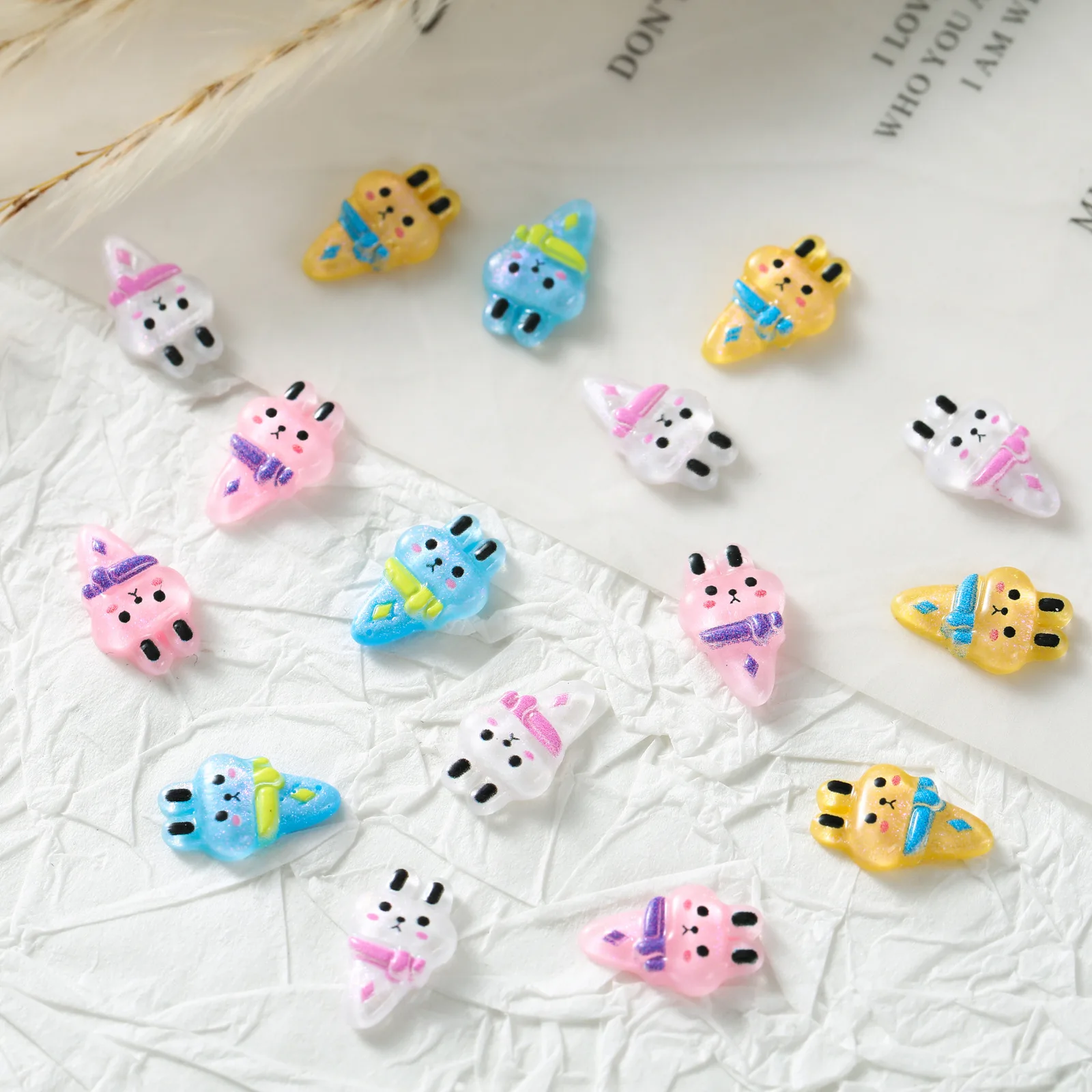 50 Pack Resin Shiny Cartoon Rabbit Popsicle Crystal Gem Flat Water Diamond Decal DIY Nail Decoration