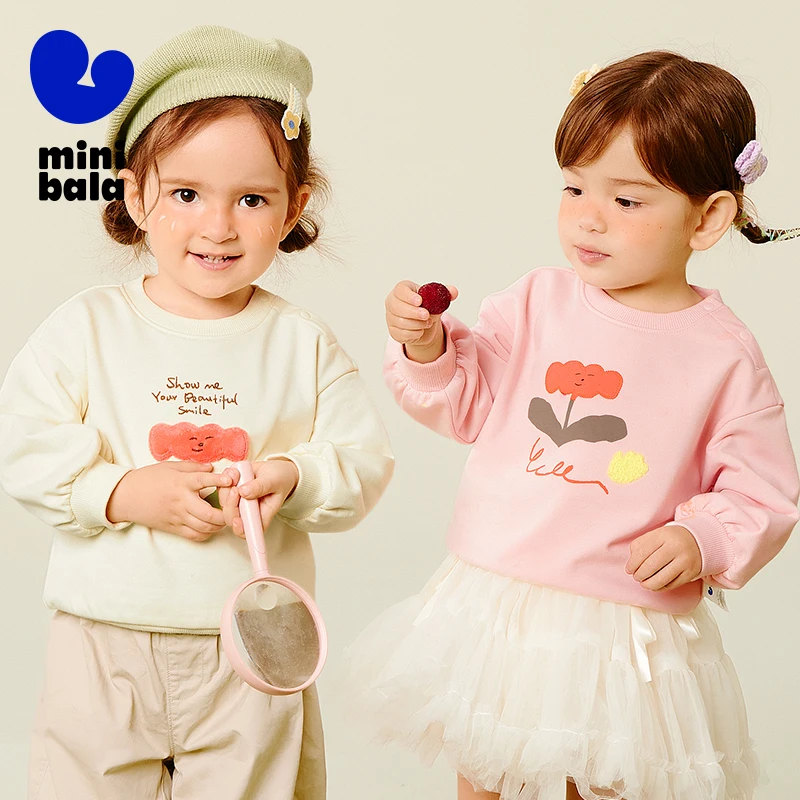 

Mini Bala Girls Long Sleeve Sweatshirt 2025 Autumn Sweet Lantern Sleeve Skin Friendly Kids Top