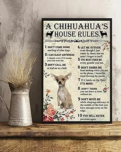 New Tin Sign A Chihuahua;s House Rules for Dog Lovers Bedroom Bathroom Wall Decoration 6 X 8 in