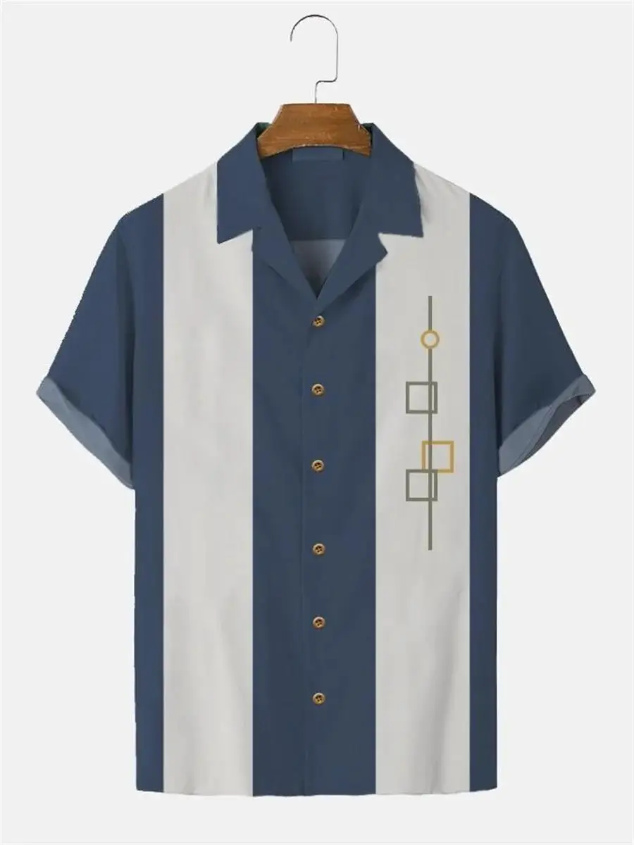 Striped Simple Casual Shirt Men's Hawaiian Fashion Short Sleeve Loose Breathable Top Button Summer