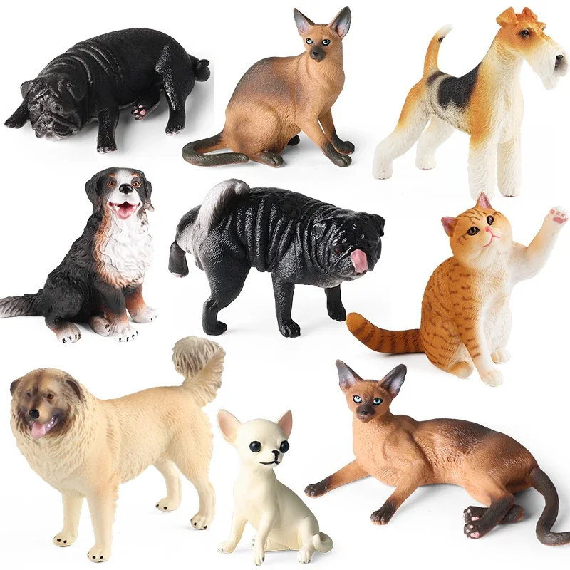 Oenux Kitty Dog Animals Model Action Figure Siamese Husky Pug Rottweiler Puppy Figurines PVC Cute Collection Toy Kids Gift