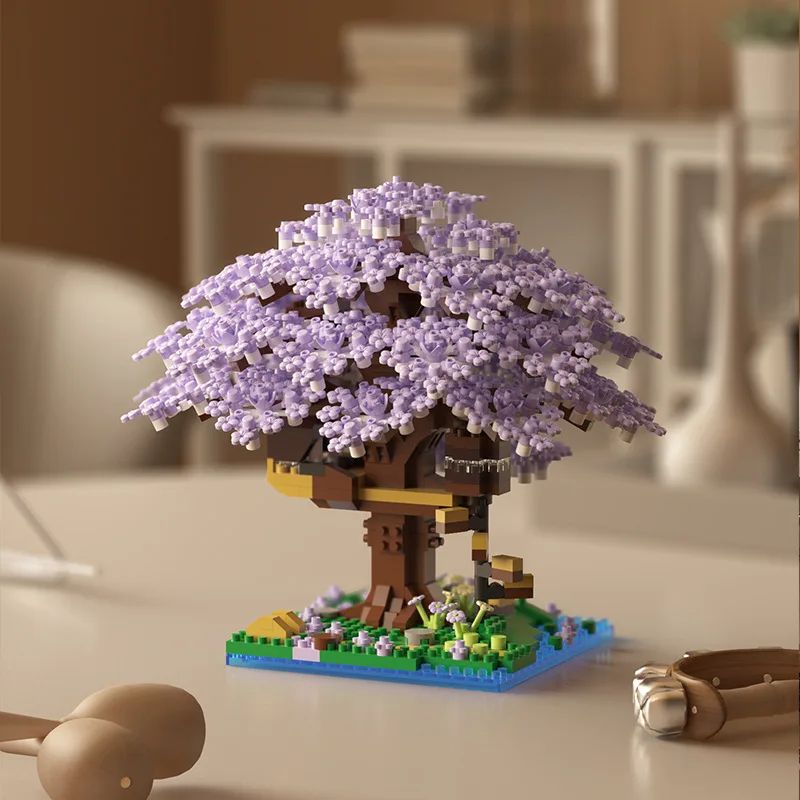 Pink cherry tree house building micro-particle building block classic model girl series difficult assembly toys