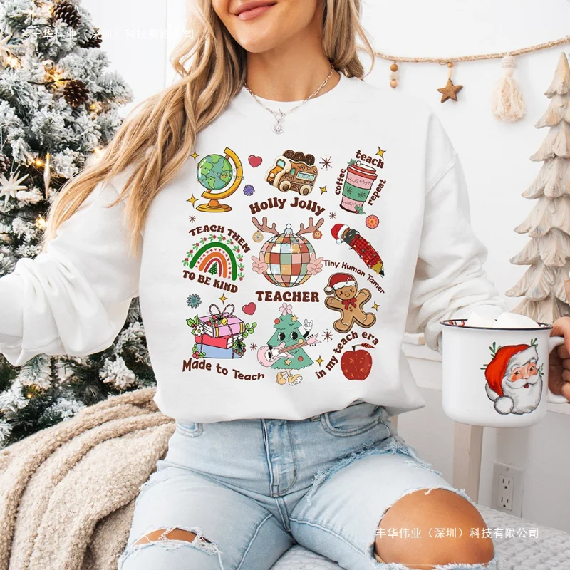 Christmas Tree, Rainbow Cookies, Coffee, Deer Print Sweatshirt, Christmas Teacher Hoodie, Teacher's Daily Clothes  Sweatshirt
