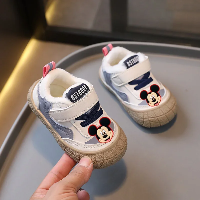 Disney children's cartoon Minnie non-slip soft bottom thick warm short boots cotton shoes baby boys girls casual shoes