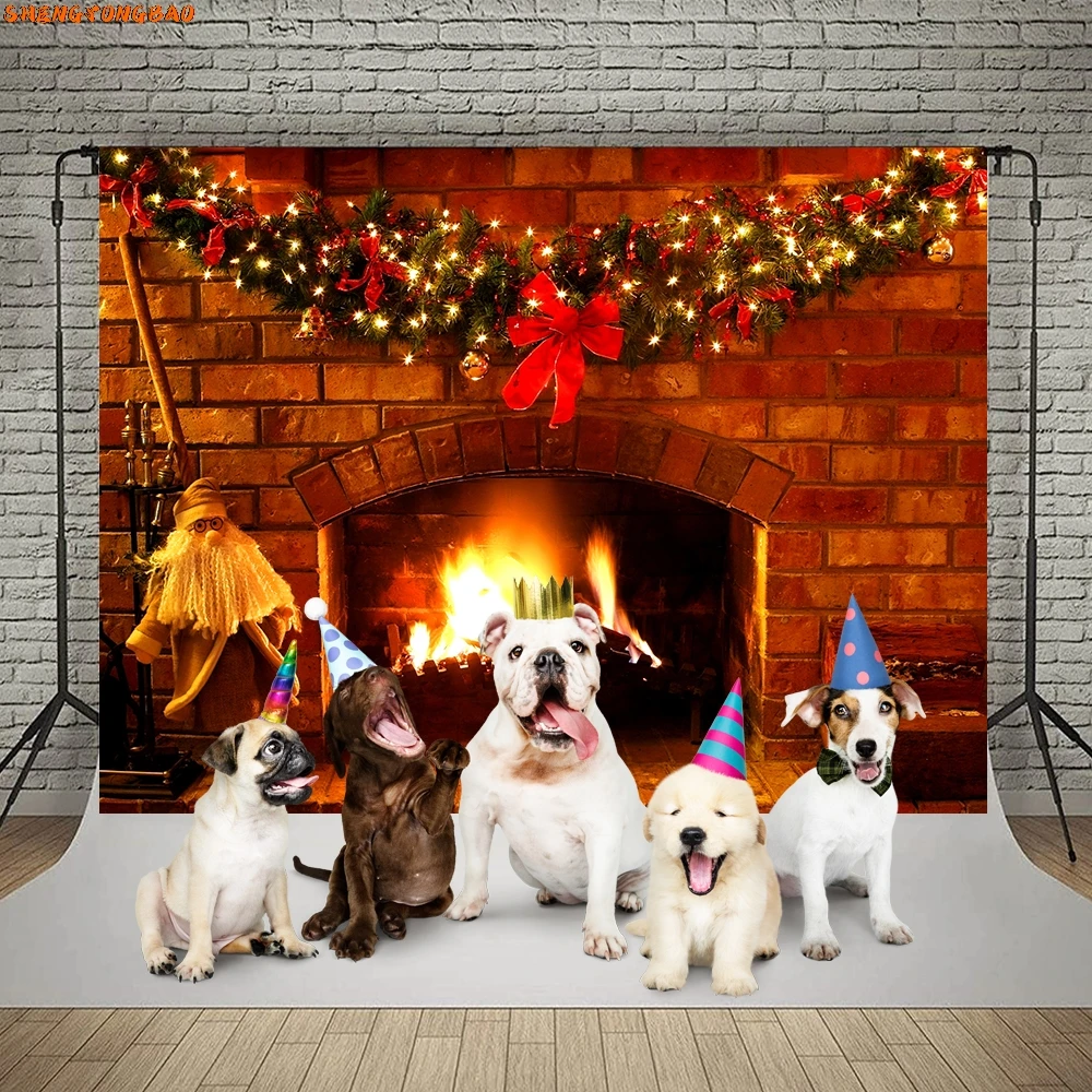 Photography Backdrop Brick Wall Fireplace Wood Fire Burning Flame Baby Portrait Photocall Background for Photo Studio