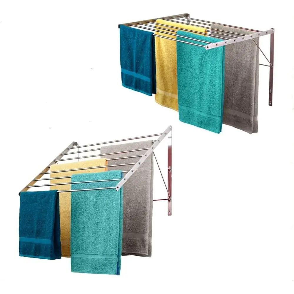 

Space-Saving 22 Wall-Mounted Clothes Drying Rack with 15ft Capacity, 8 Stainless Steel Rods, 60 lb Capacity, Fully Assembled
