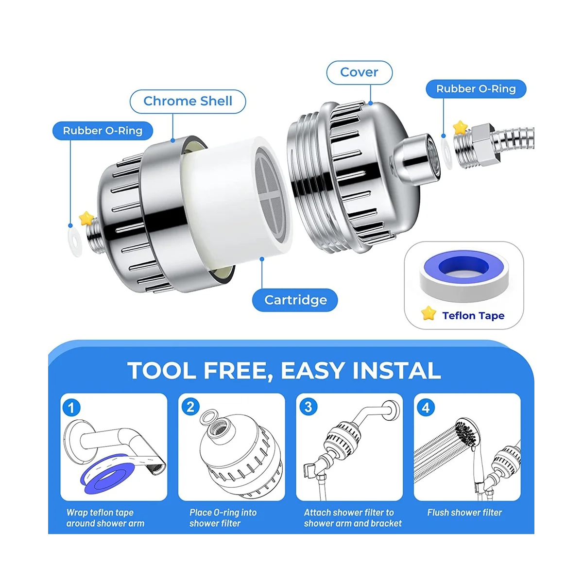 A09G-Filtro de chuveiro Filtro de chuveiro de 20 estágios para filtro de água de chuveiro de água dura com 2 cartuchos de filtro substituíveis