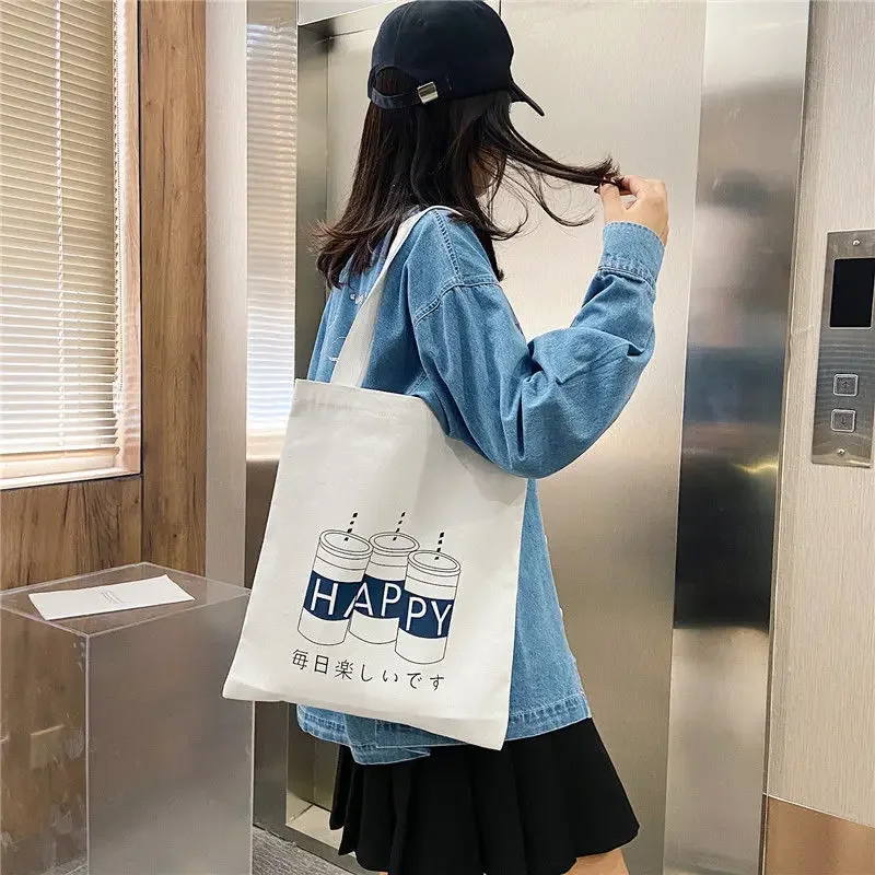 

Eco Friendly Canvas Shopping Bag Portable Foldable Casual Cotton Cloth Tote Bag Supermarket Mall Shoulder Grocery Storage Bags