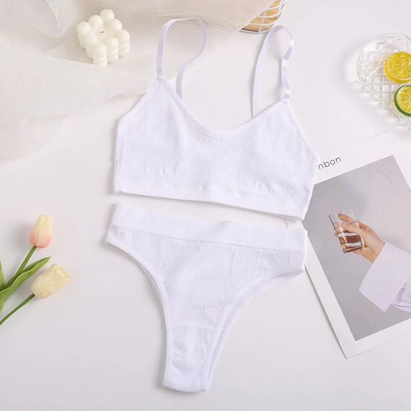 Sexy Casual Fashion Solid Color Backless Design Bra Underwear Two-piece Europe America Vintage Everyday Women's Underwear Set