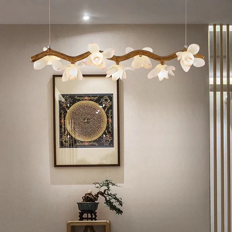 Flower Tree Branch Chandelier Wabi Sabi Vintage Long Pendant Lamps for Tea Room Kitchen Island Table Office Hanging Lights LED