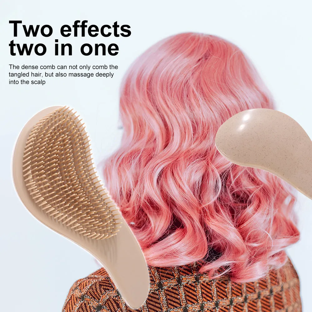 

T/Egg Shape Wheat Straw Comb Set Portable Anti-Static Hair Styling Brush Set Dry and Wet Dual-purpose Anti-knotting