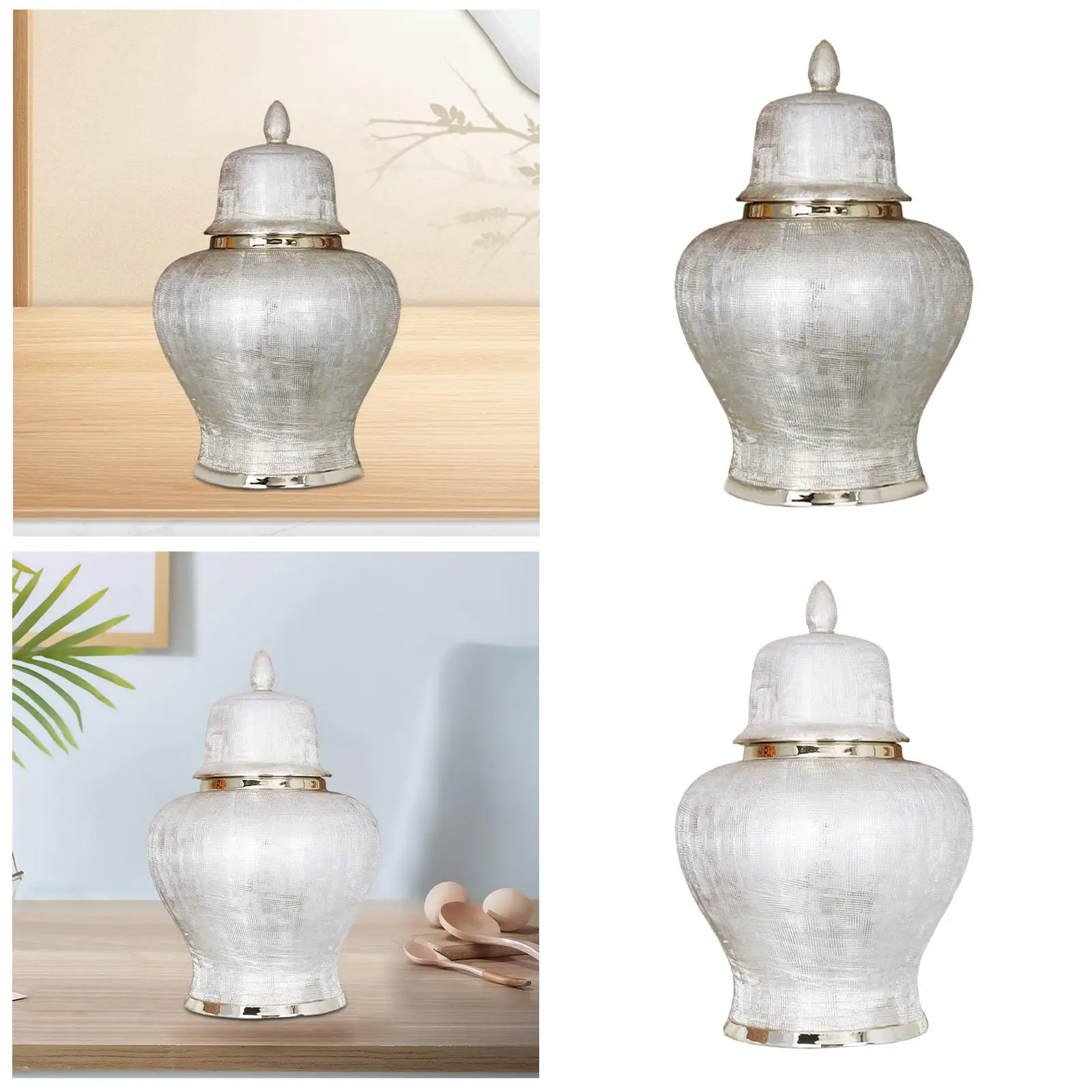 Ceramic Tea Canister Tin Porcelain Ginger Jar Desktop Ornament Flower Vase for Office Gift Bookshelf Bedroom Table Centerpiece