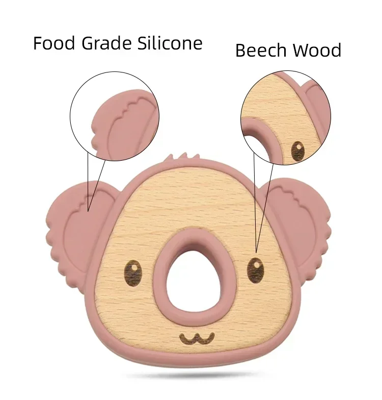 1PC Silicone Teether Baby Wooden Teether Cartoon Koala Crab Turtle-Shaped Children\'s Food Grade Silicone Teething Toys BPA Free