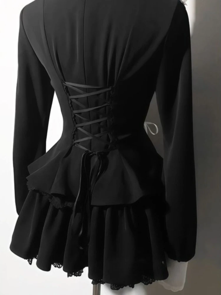 Conjunto de vestido de encaje Vintage gótico japonés para mujer, vestido ajustado Vintage de Lolita, Tops + pantalones cortos Y2K, conjuntos elegantes de moda de 2 piezas, nuevo