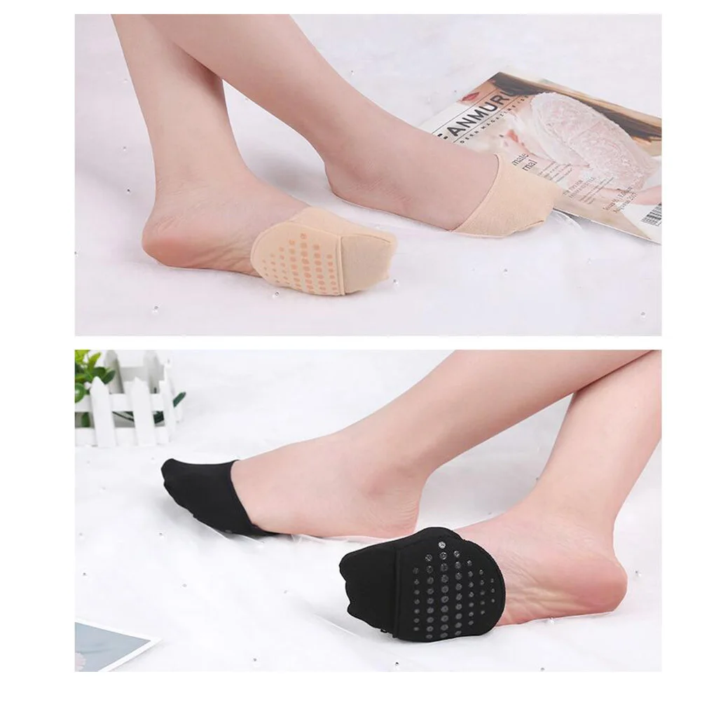 Kaus Kaki Setengah Liner Anti-Selip dengan Bantalan Telapak Kaki Depan Desain Tanpa Jahitan Tak Terlihat untuk Sepatu Hak Tinggi Wanita Pelindung Jari Kaki Alat Perawatan Kaki