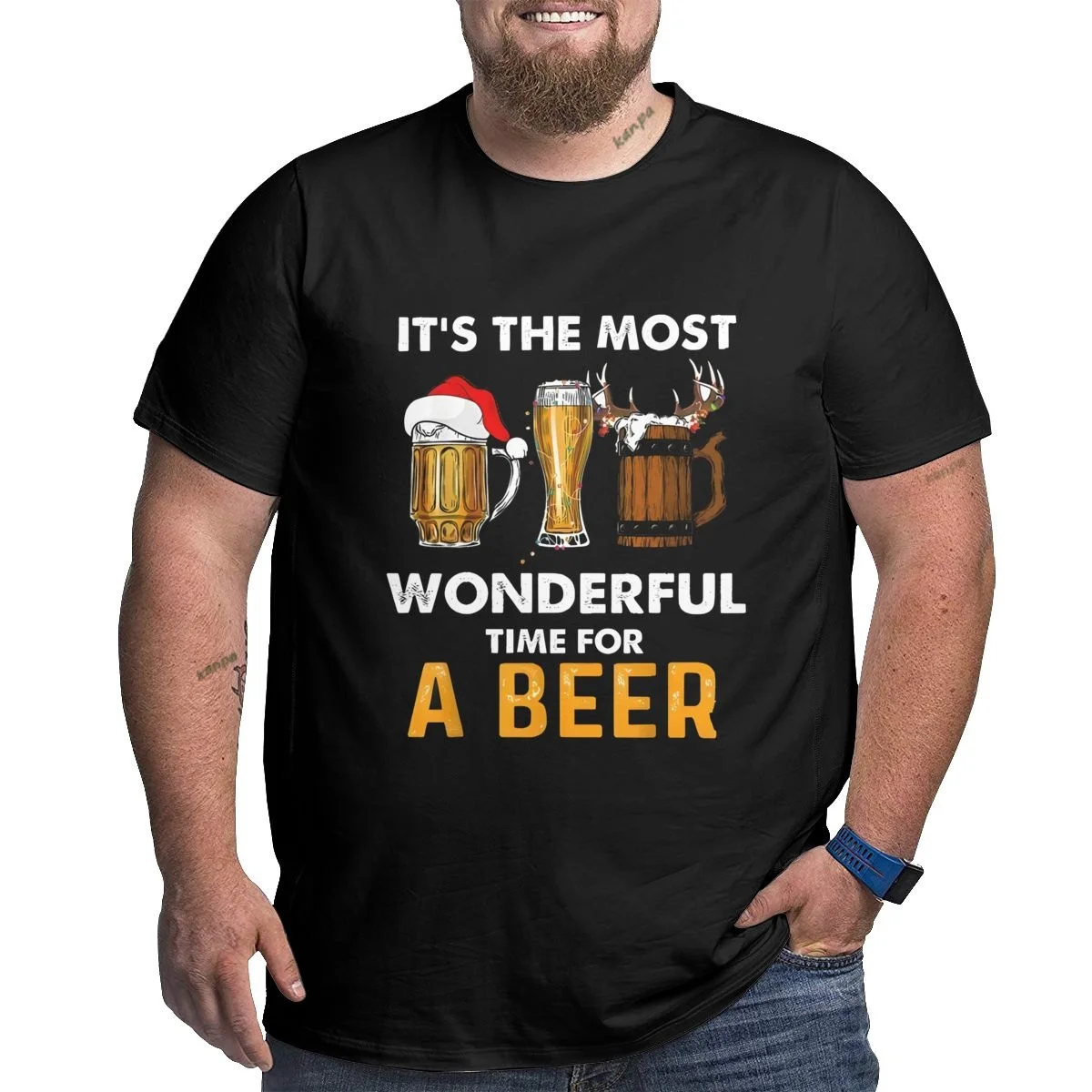 It's the Most Wonderful Time for A Beer Men's Plus Size T Shirts for Big and Tall Man Oversized Top Tees Loose tshirt Summer