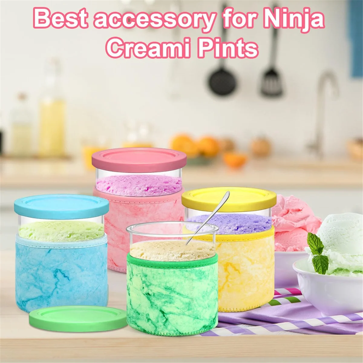 A79I 16oz Neoprene Insulated Ice Cream Pints Accessories for NC301 NC300 NC299AMZ Series Ice Cream Maker Containers