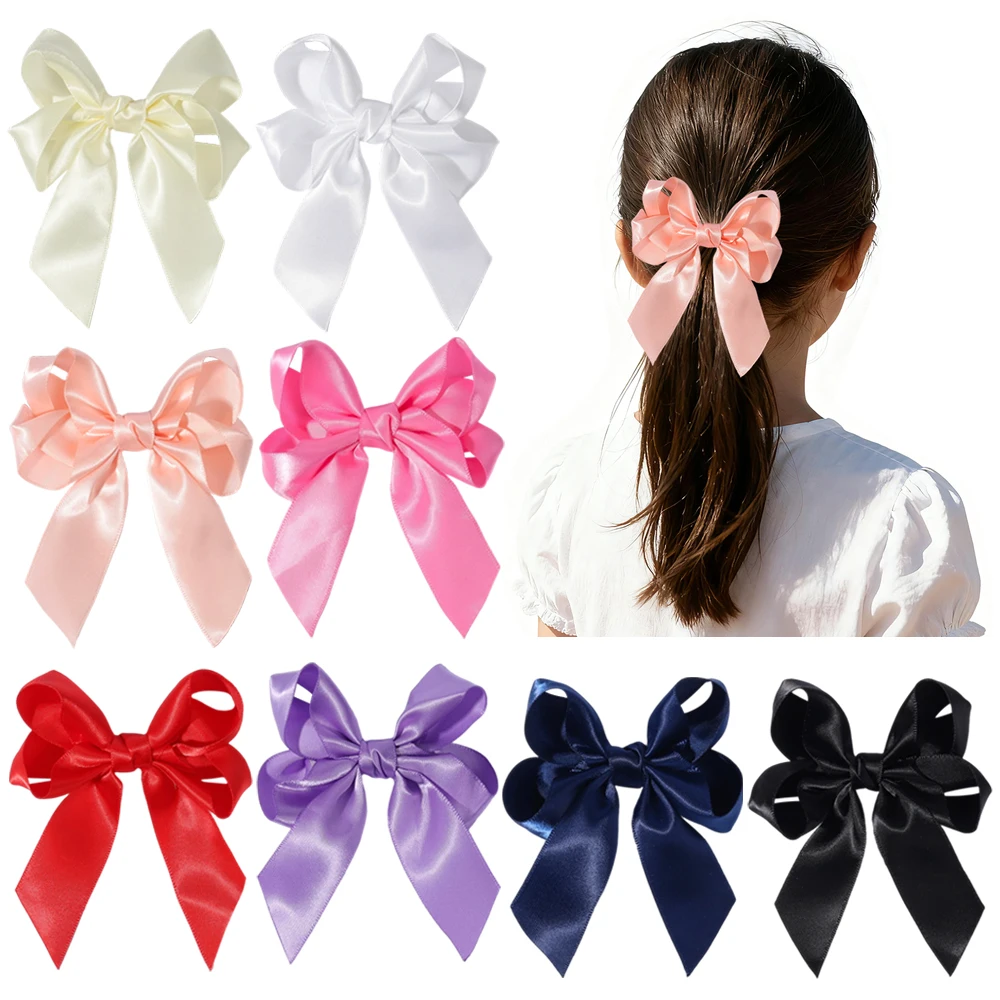 2 Stück/Set Kinder-Haarspangen Einfarbige Schleifenclips für Mädchen Zarte Bandschleifen Haarnadeln Kinder-Haaraccessoires – Detail 7