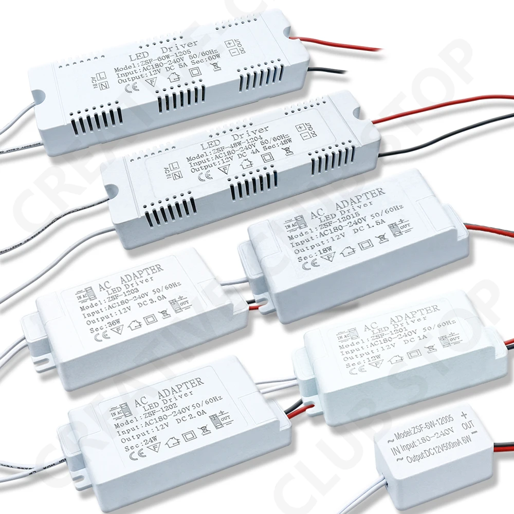 Home Improvement Power Supply Adapter DC 12 Volts Source LED Driver Lighting Transformer 6W12W 18W 24W 36W 48W 60W For Led Strip