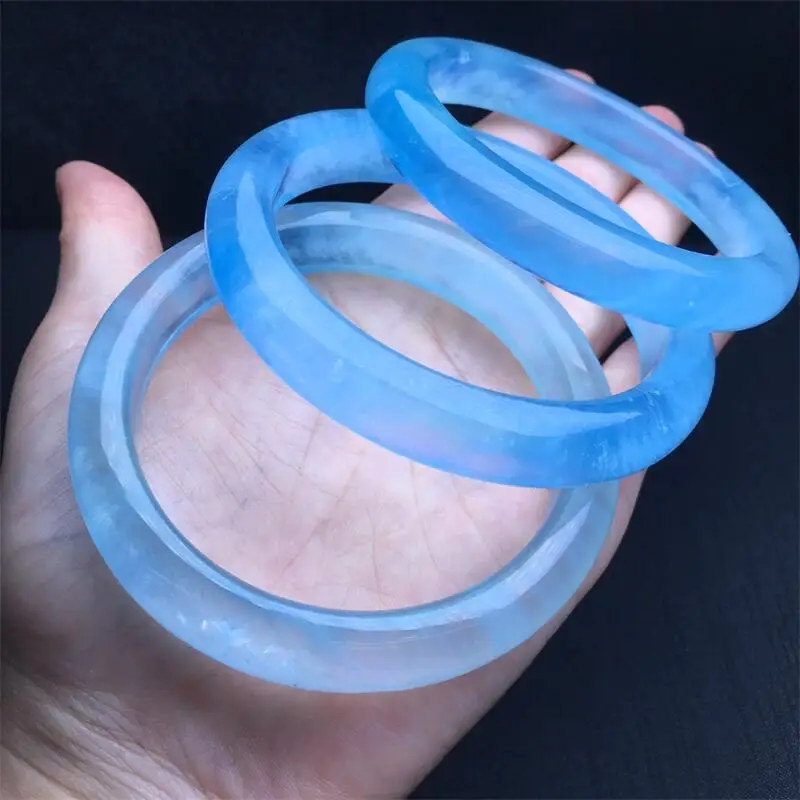 Natural Aquamarine Bangle Fortune Energy Bangle Mineral String Woman Amulet Jewelry Healing Gift 1pcs 52-61MM