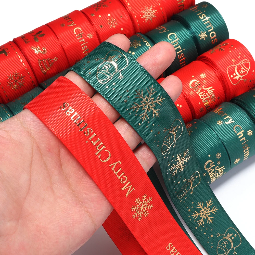 5 Yards 25mm Weihnachtsband Bedrucktes Weihnachts-Polyesterband für handgemachte Schleifen, Weihnachtsfeierdekoration, DIY-Geschenkverpackung – Detail 4