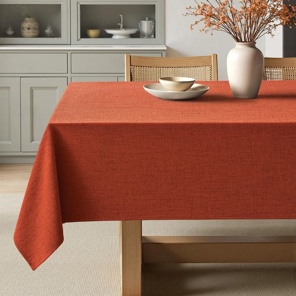 

Прямоугольная скатерть из потертого оранжевого льна, 60x104 дюйма, водонепроницаемая и устойчивая к пятнам для столовой