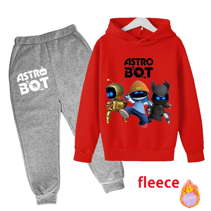 Astro Bot Sweatshirt Boy Anime Cartoon Plunder Hoodies Winter Outdoor Warm Thick Top+pants Children's Clothing Set Jacket Gift