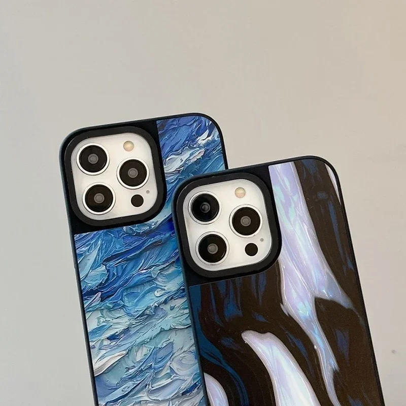 Funda de teléfono con espejo de mar, carcasa con pintura al óleo creativa para IPhone 11, 12, 13, 14, 15, 16 Pro Max, 15, 16 Pro Max