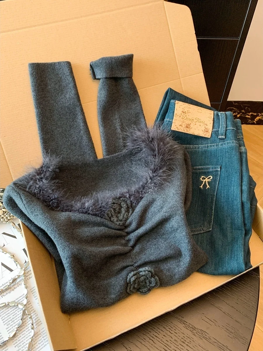 

Женский вязаный свитер Pure Desire Spicy Girl с длинными рукавами, осенне-зимний модный дизайн, с 3D-вязкой в виде складчатых цветов