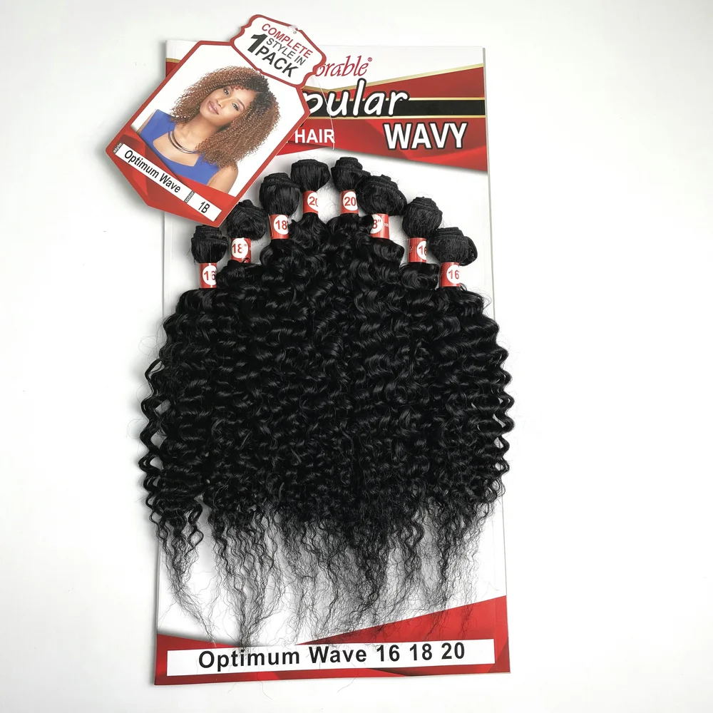 Pelo sintético mezclado de animales adorables para mujer negra, onda óptima, ONDA DE AGUA, tejido rizado, Color negro, 8 piezas, 16 ", 18", 20"