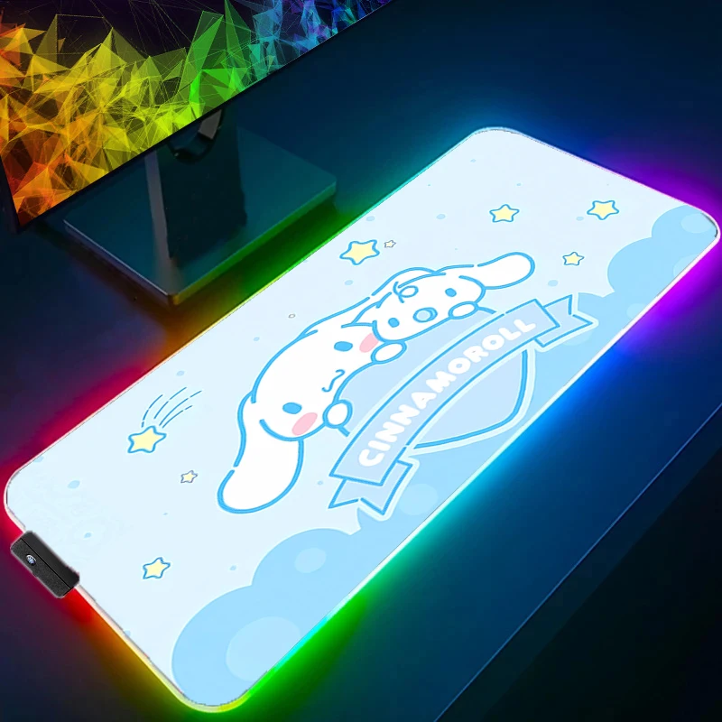 S-sanrio Large Mouse Pad LED Gamer Desk Mat Modern Table Keyboard Laptop Carpet Backlight Gaming XL 800x300 Kawaii RGB Mousepad