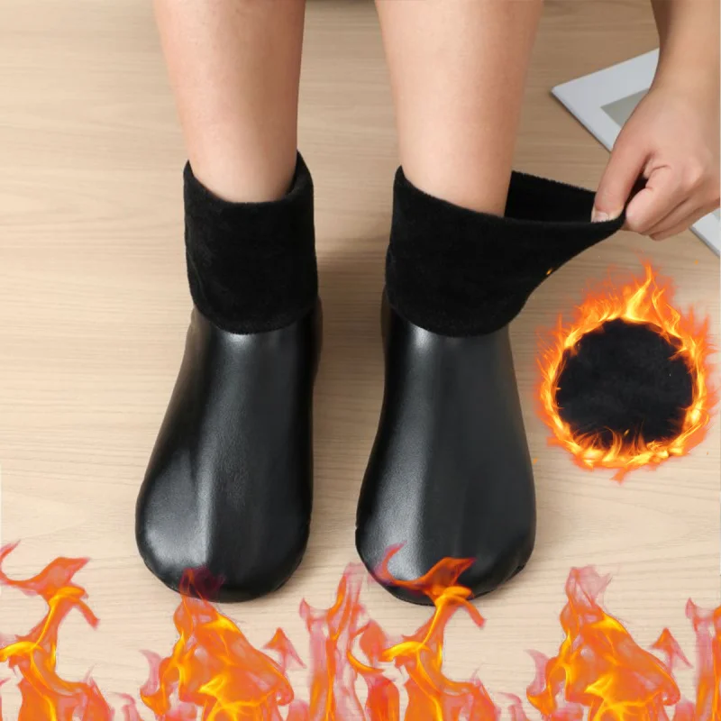 3 أزواج من الجوارب الجلدية غير القابلة للانزلاق، جوارب كاجوال من الجلد المقاوم للماء والمرن للبيئات الباردة