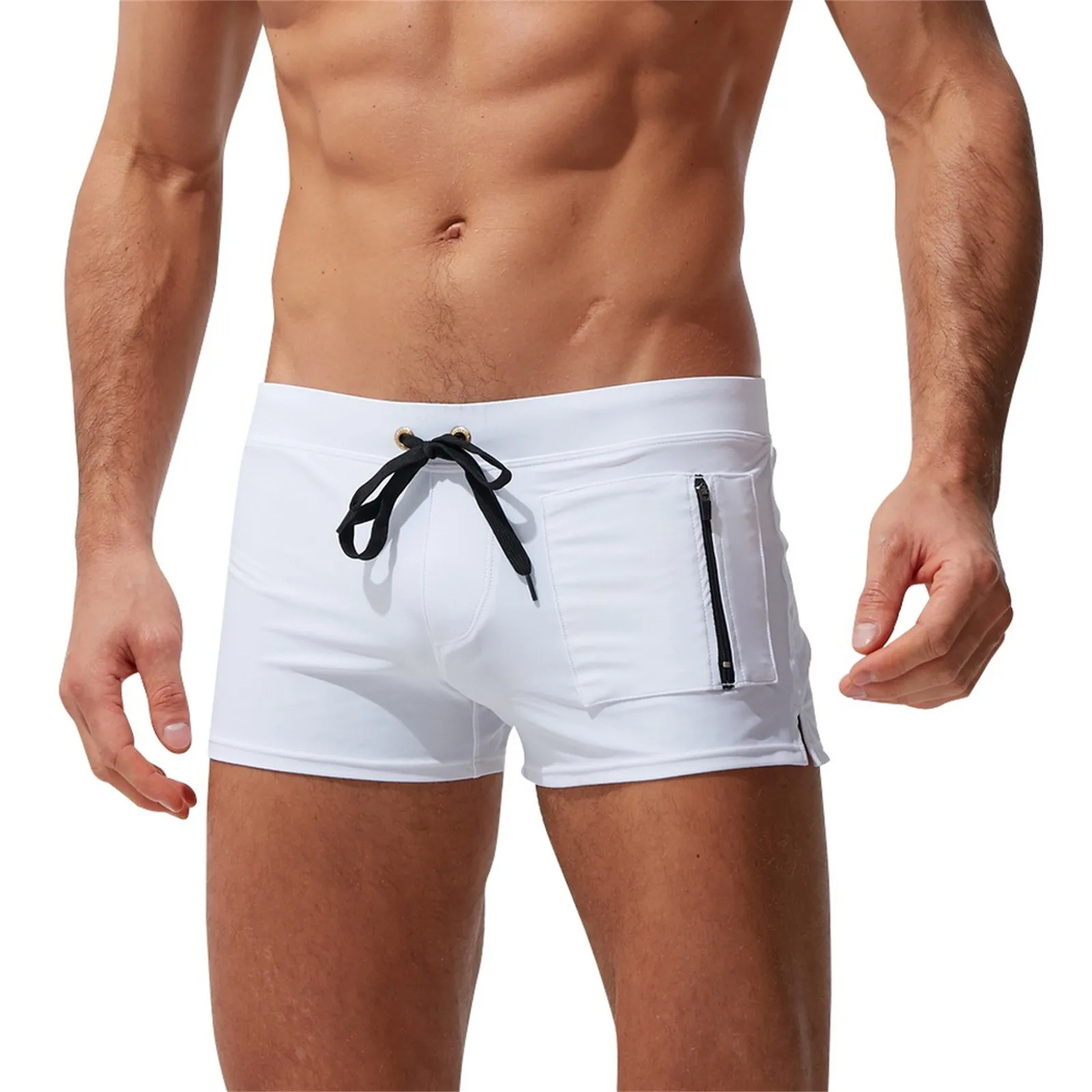 

Men's boxer briefs zipper pocket swim trunks Male beach swimsuit Trunks Sports Quick-drying Swimming Trunks Running shorts