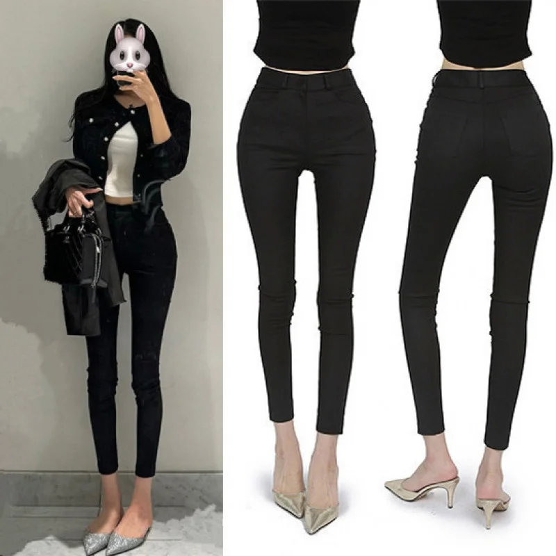 

Korean-style new fashion, comfortable and simple, black solid color2024New versatile color-correcting slim-fit pants9Split denim