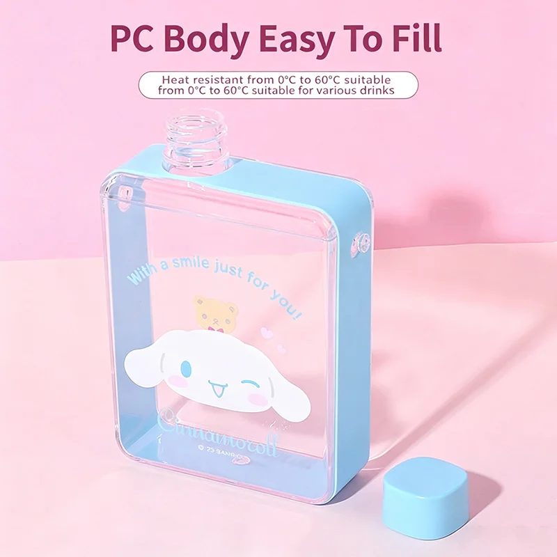 Official Cinnamoroll Kuromi My Melody Square Water Bottle 500ml Leakproof Portable PC Drinking Cup