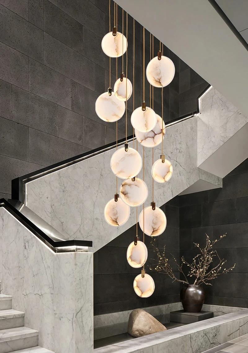 

Modern marble crystal LED pendant light villa spiral staircase living room luxurious circular crystal long pendant light YX123TB