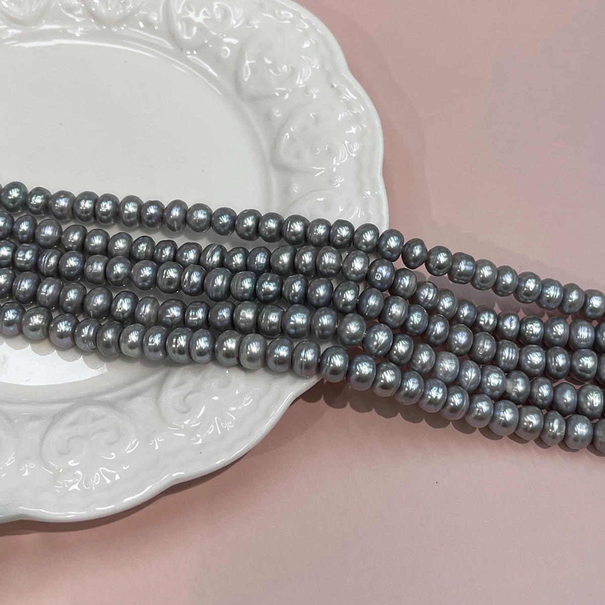 7-8mm Natürliche Süßwasserperlen Graue Abacus-Perlen Bestrahlte Perlen für Schmuckherstellung DIY Halsketten Armbänder Zubehör 36cm – Detail 5