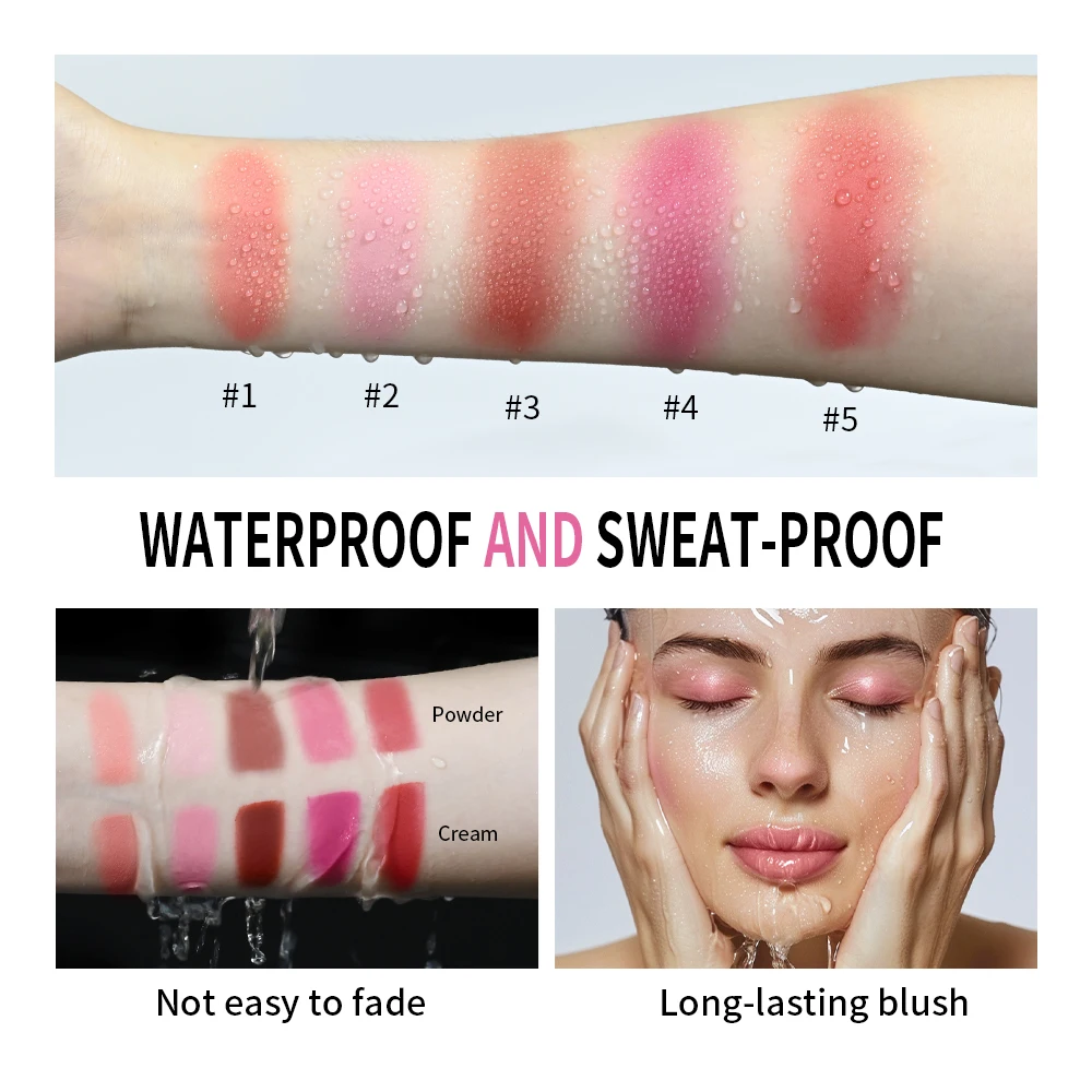 Lakerain Cream & Powder Blush Dual Textures Long-lasting Highly Pigmented Makeup Portable Natural Face Blusher Cosmetic