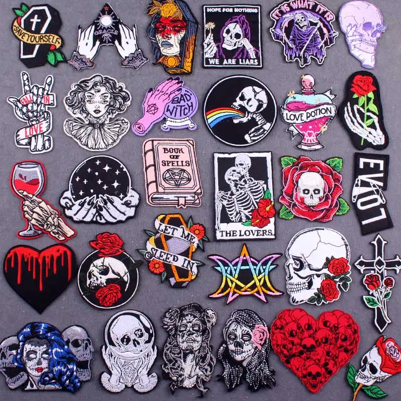 

Gothic Embroidery Patch Clothing Thermoadhesive Patches For Clothing Skull Patch Iron On Patches On Clothes Stripes On Backpack