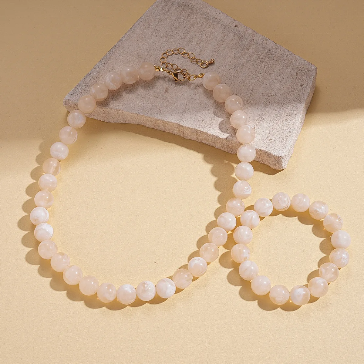 Women's Retro Elastic Round Bead Chokers & Bracelets Set