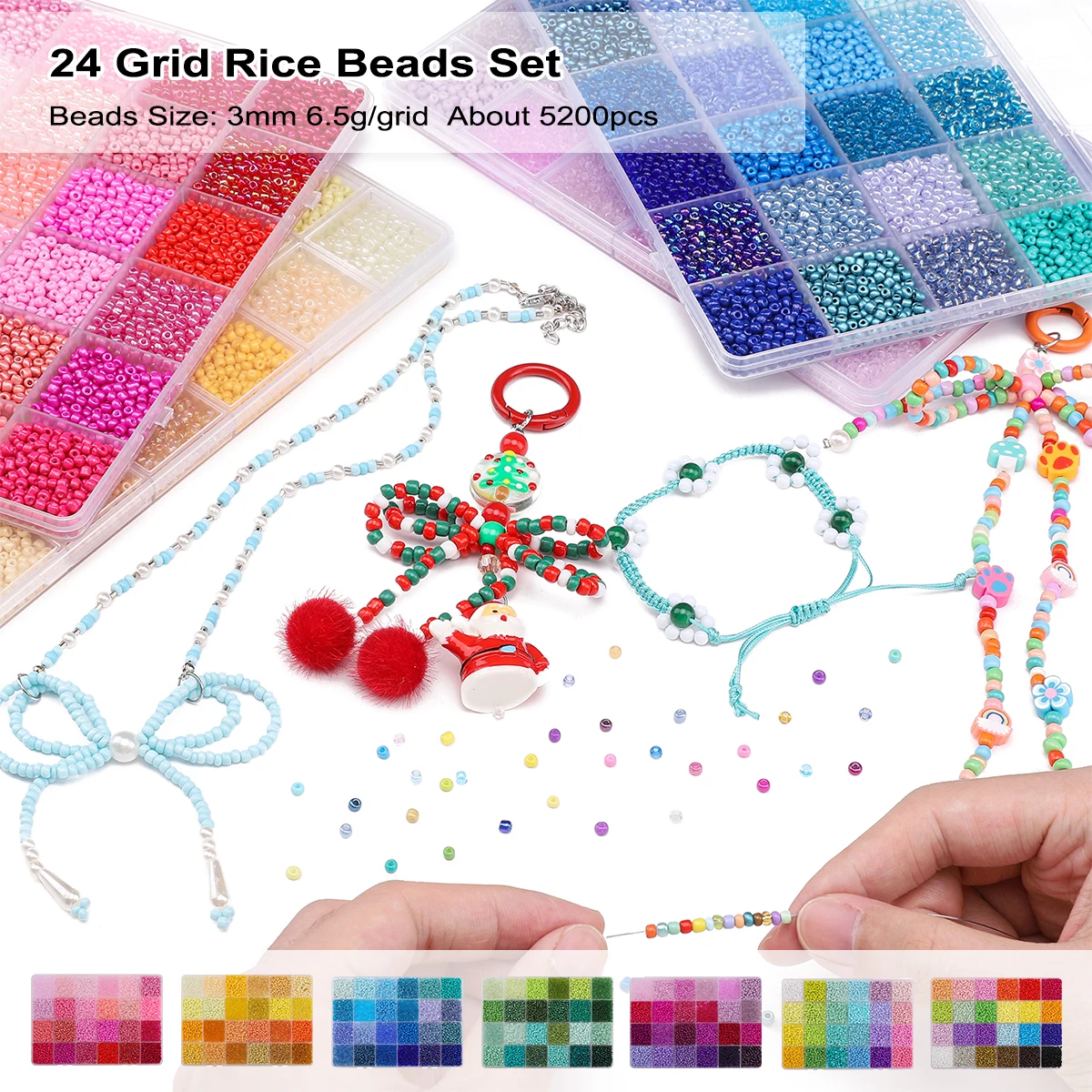 

24 Grid 3mm Colorful Unique Glass Rice Beads Set For DIY Jewelry Making Bracelets Necklaces Accessories 6.5g/grid About 5200pcs