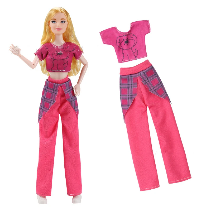 Nowe 1 Zestaw 1/6 Modne Stylowe Ubrania dla Lalek 11,5''/30cm Top i Spodnie w Kratę Dec Ubrania Akcesoria dla Lalek Zabawki