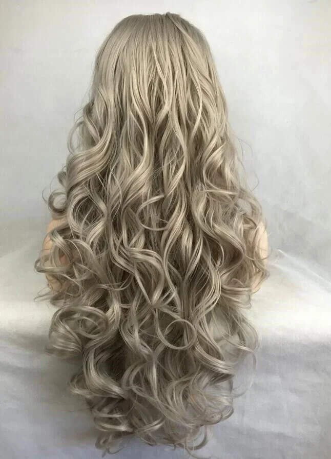 Platinum Blonde Human Hair Blend Full Lace Front Wig Synthetic Heat Ok Natural Daily Wigs